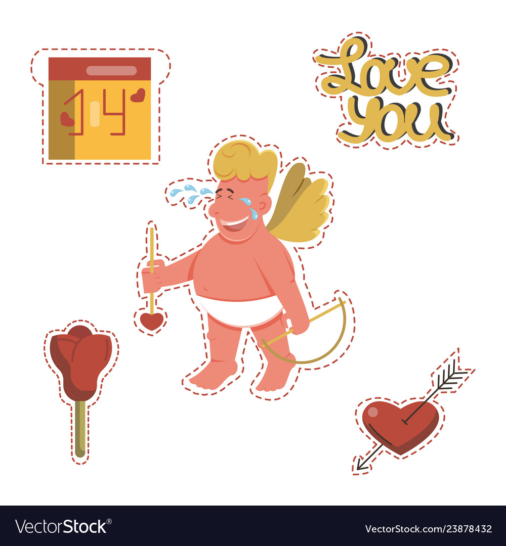 Funny cartoon valentines day stickers vector image Funny cartoon valentines day stickers