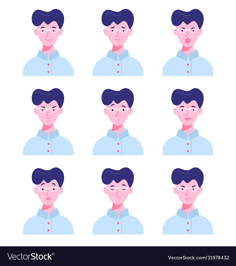 Set Male Avatars With Different Emotions Vector Image