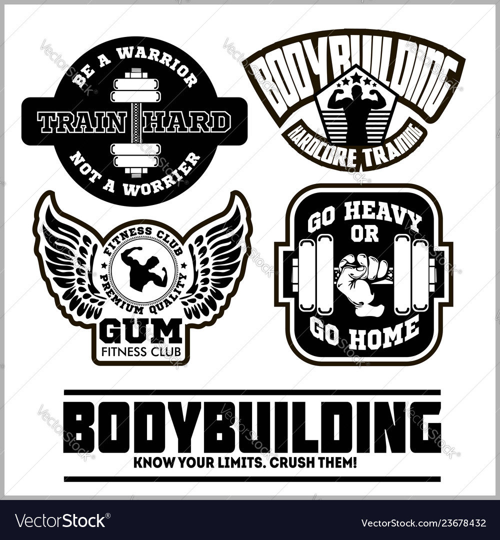 Set of bodybuilding emblems in black colour