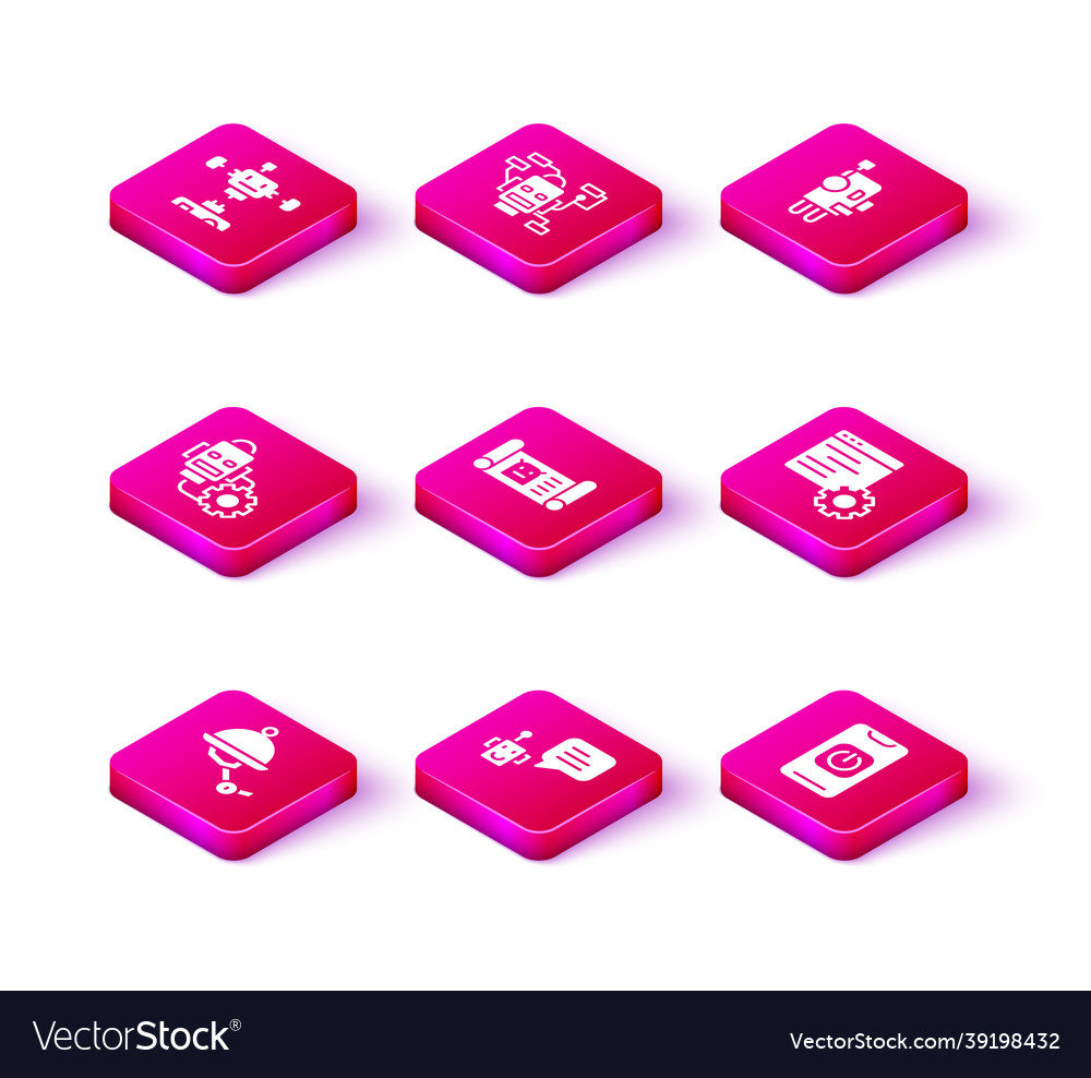 Set waiter robot bot setting blueprint vector image Set waiter robot bot setting blueprint