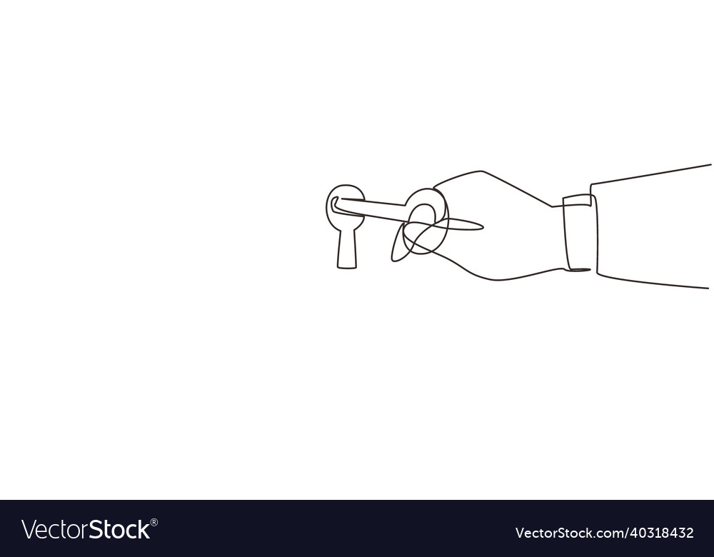 Single continuous line drawing key in hand holds