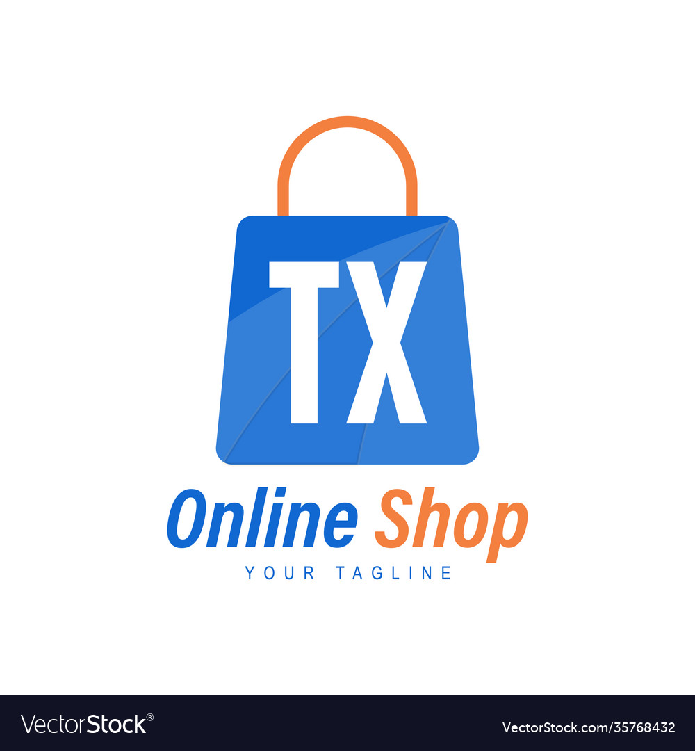 Tx Brief Logo Design mit Einkaufstasche Icon vector image Tx Brief Logo Design mit Einkaufstasche Icon