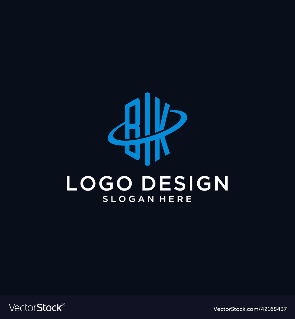 Bk initial monogram logo with hexagonal shape vector image Bk initial monogram logo with hexagonal shape