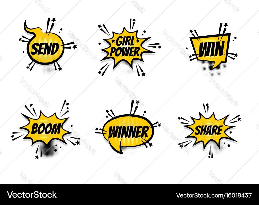Comic text speech bubble pop art set Royalty Free Vector