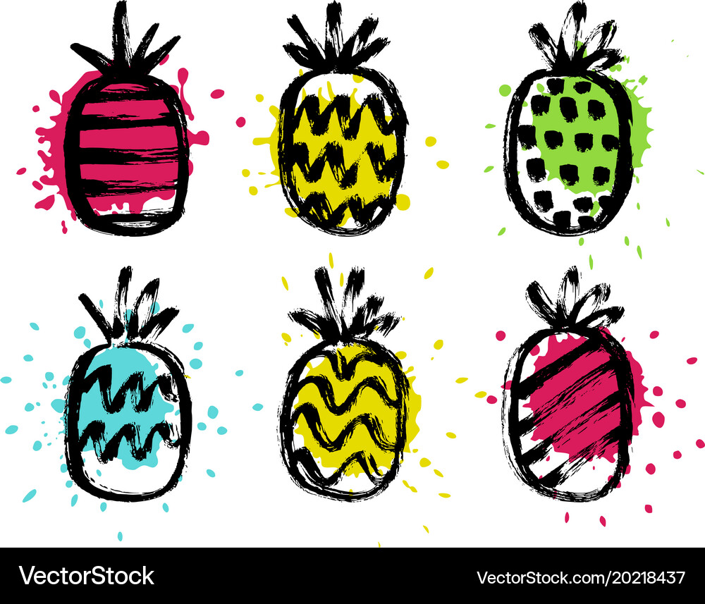 Hand drawn pineapples set Royalty Free Vector Image