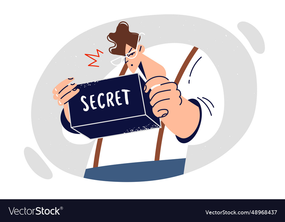 Man looks into box with secret documents wanting Vector Image Man looks into box with secret documents wanting