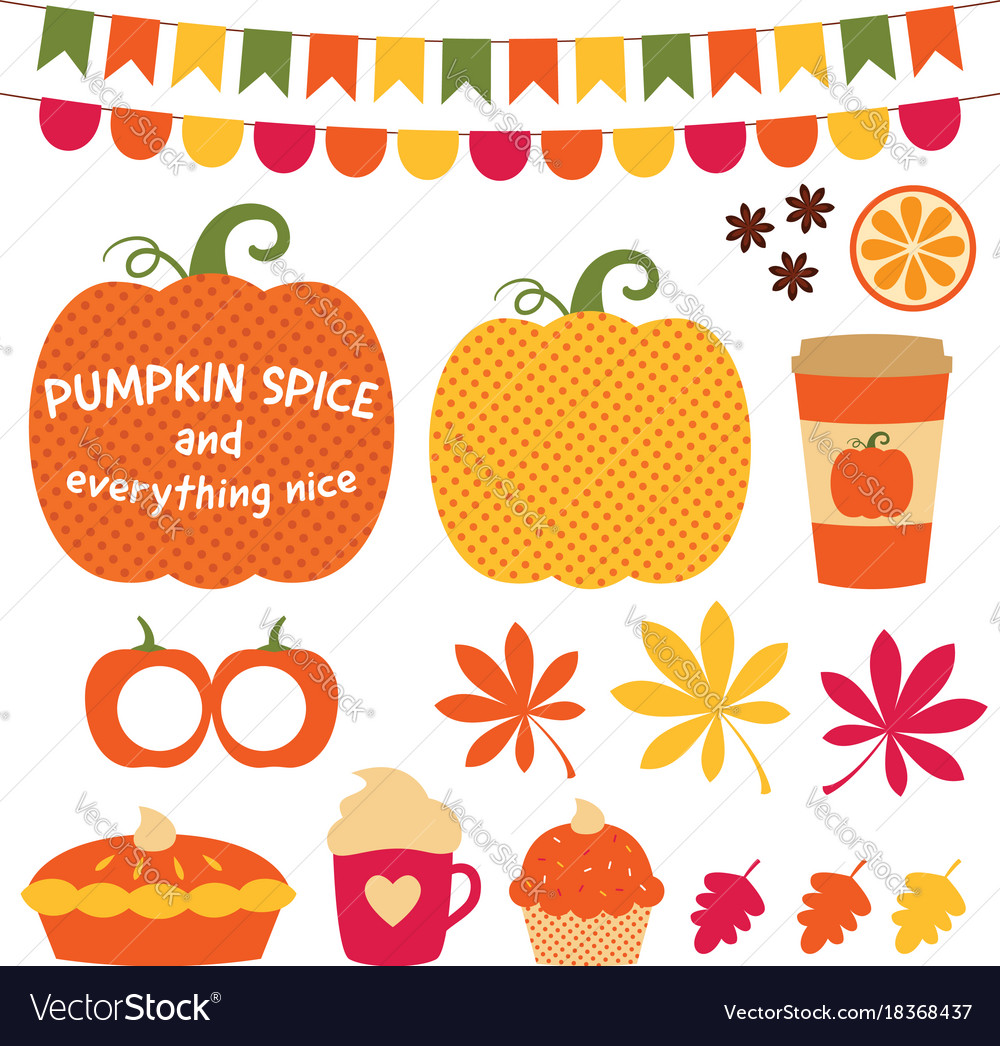 Pumpkin spice clip art set Royalty Free Vector Image