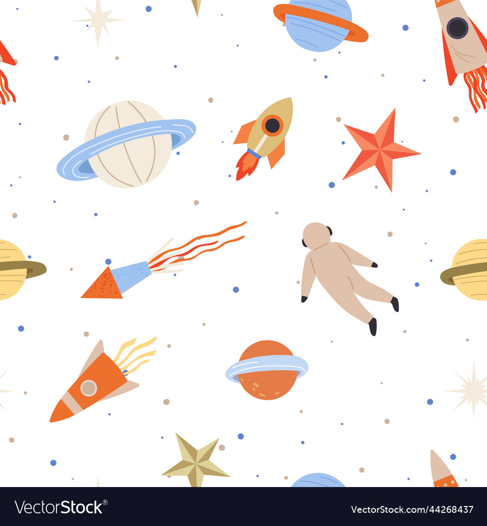 Seamless childish pattern with space elements vector image Seamless childish pattern with space elements