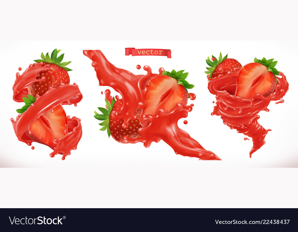 Strawberry Juice Fresh Fruit 3d Realistic Icon Vector Image