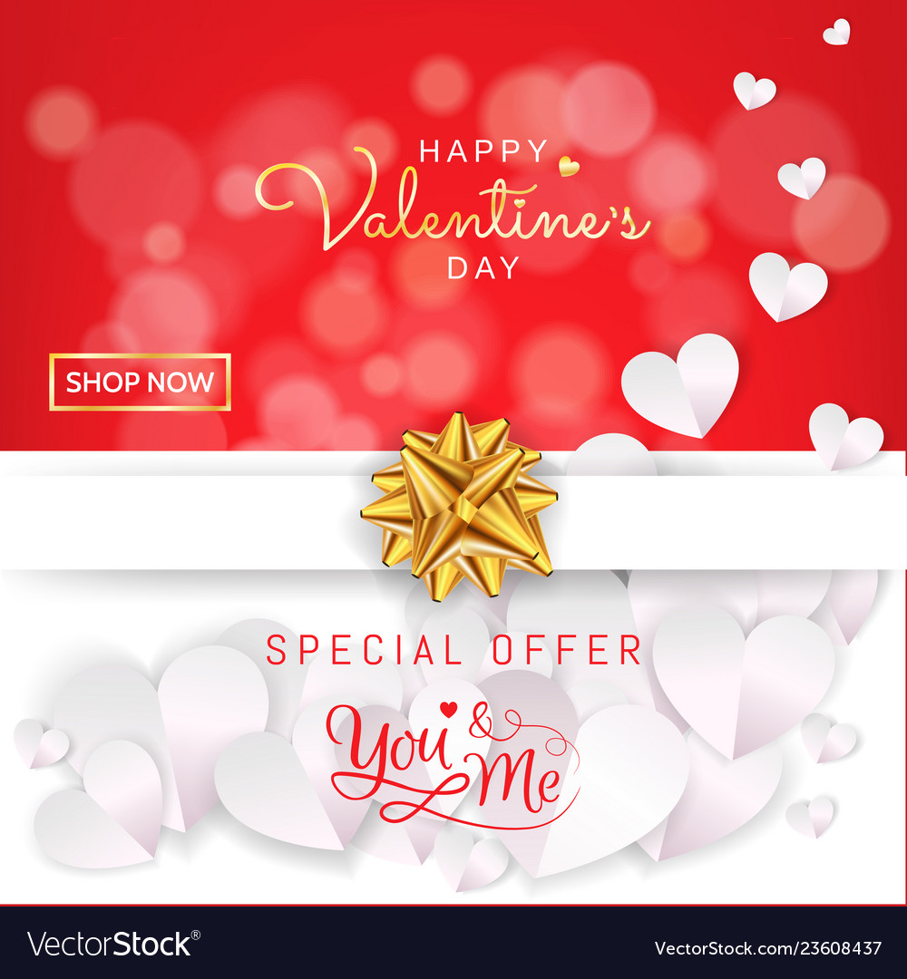 Valentines Day Sale Banner Background Gift Box Vector Image