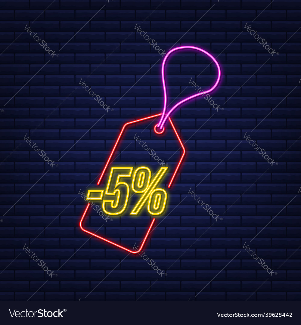 5 Prozent Rabatt neon tag vector image 5 Prozent Rabatt neon tag