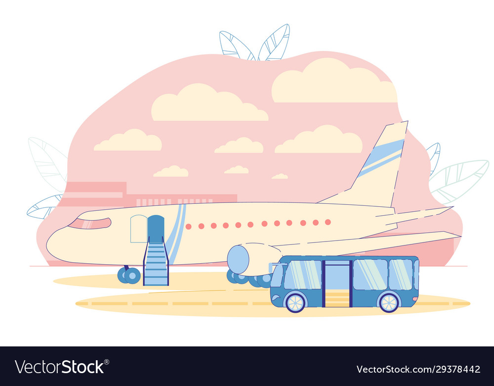 Airport passengers bus near airplane on airfield vector image Airport passengers bus near airplane on airfield