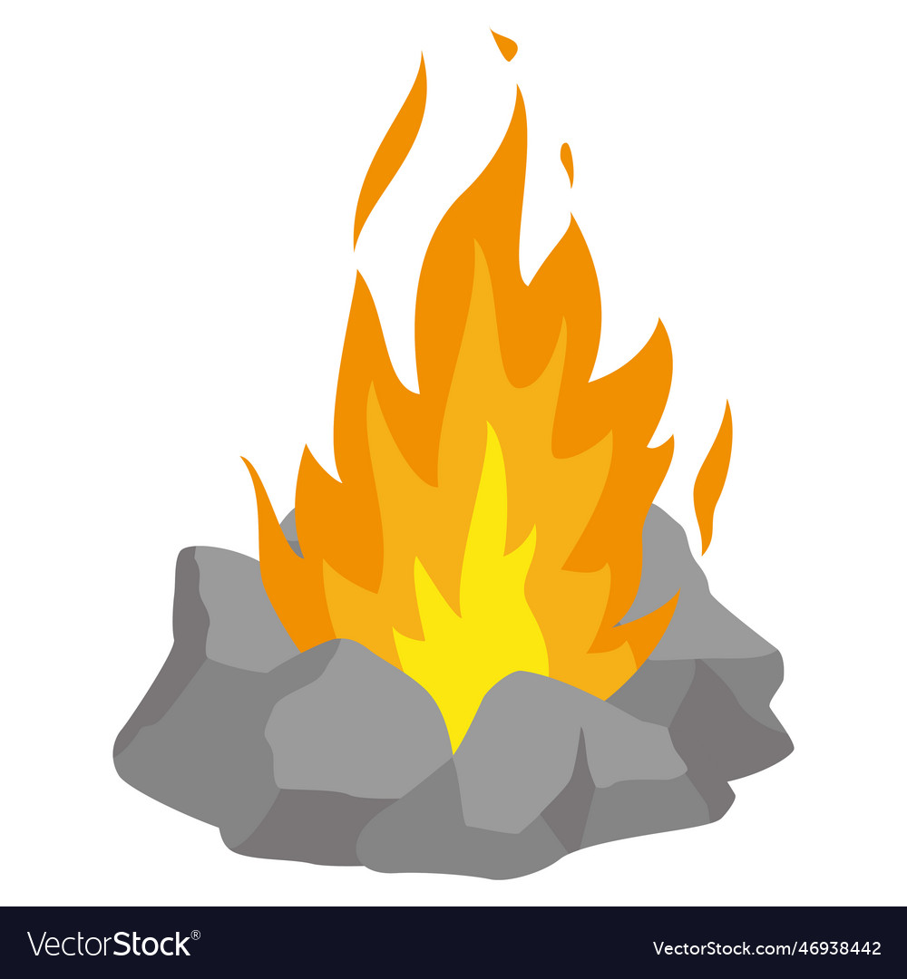 Bonfire burning flame with gray stones camping Vector Image