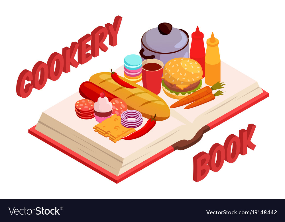 Culinary book isometric composition Royalty Free Vector