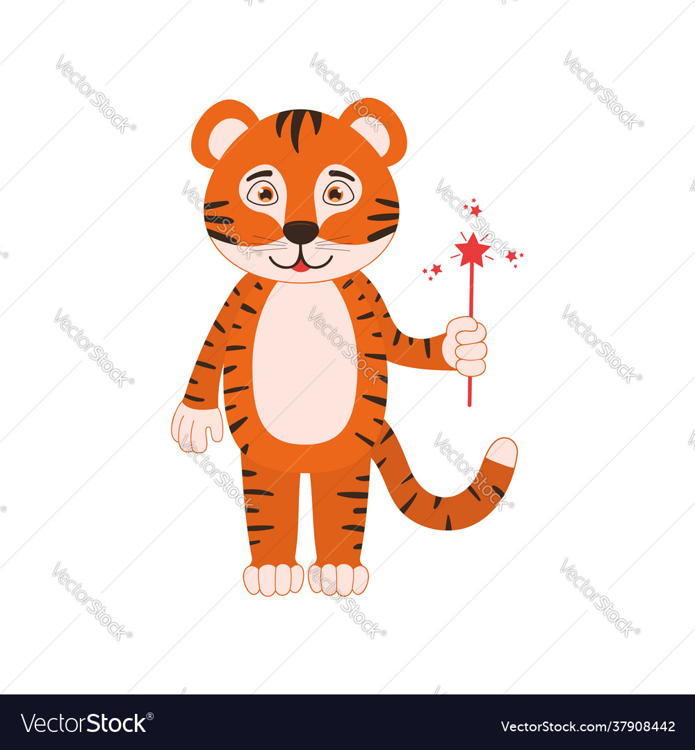 Cute tiger cub with magic wand funny animal