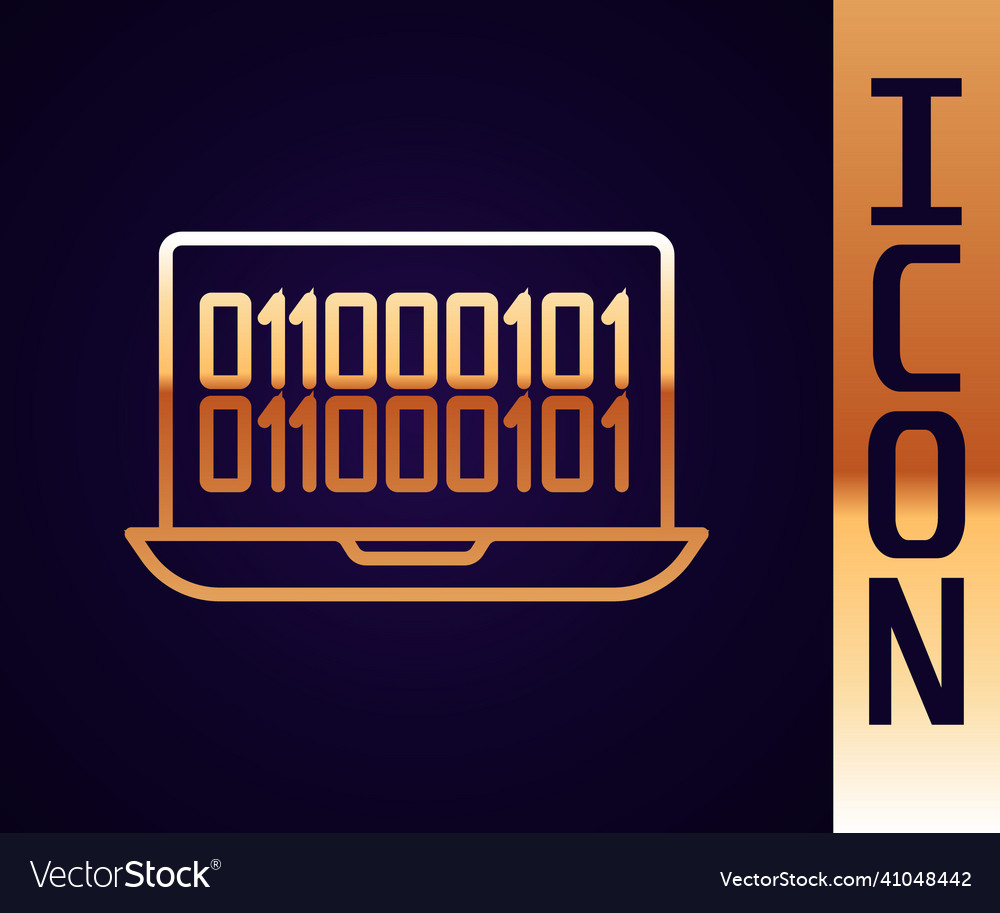 Gold line binary code icon isolated on black vector image Gold line binary code icon isolated on black