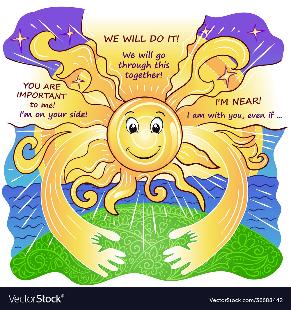 Greeting card care and sun support Royalty Free Vector Image