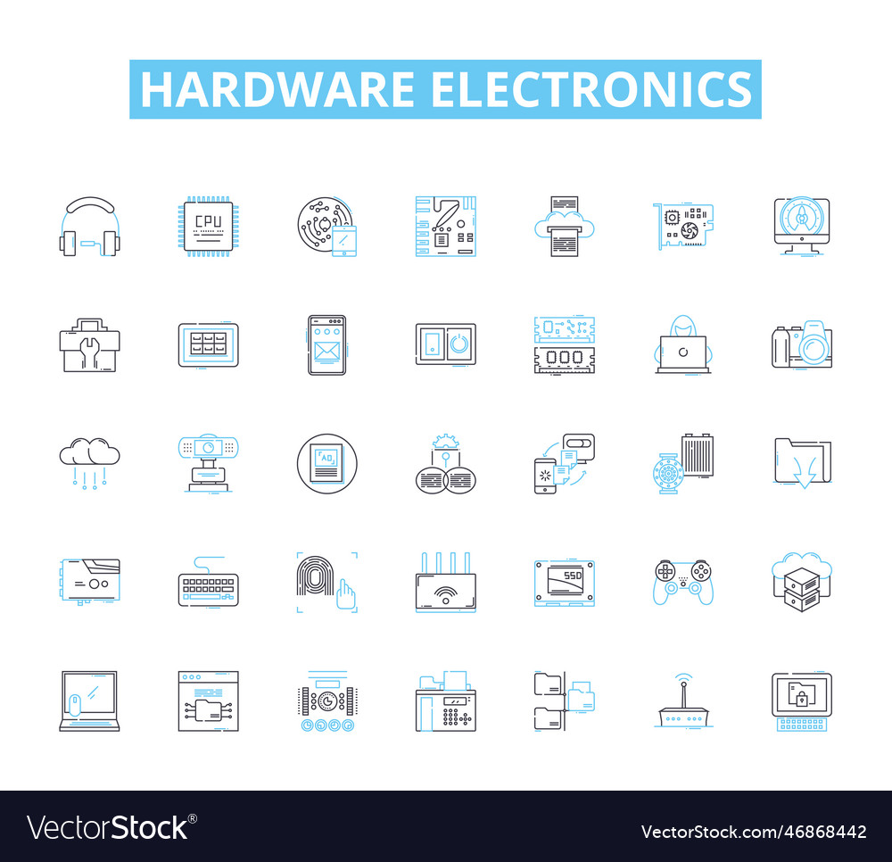 Hardware electronics linear icons set circuitry vector image Hardware electronics linear icons set circuitry
