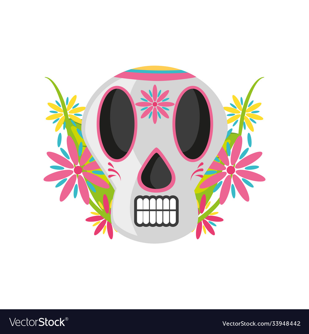 Mexican skull with flowers detailed style icon