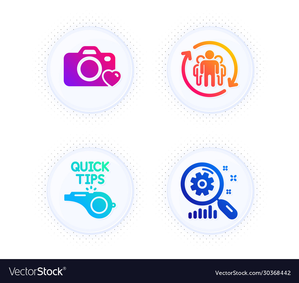 Photo camera teamwork and tutorials icons set