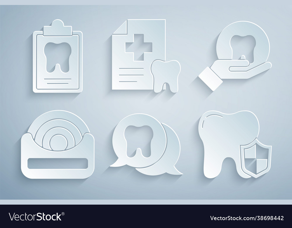 Set tooth dental floss protection card and icon