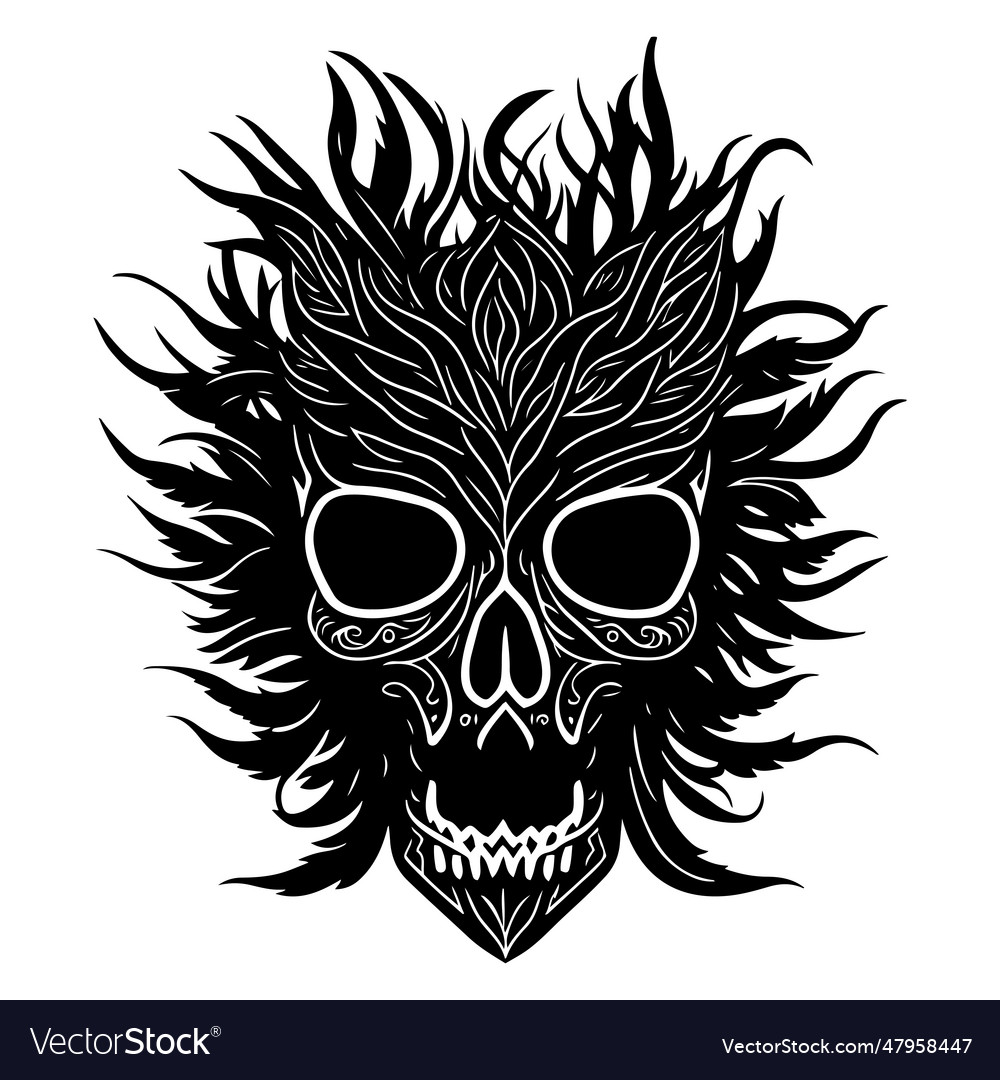 Decorative tribal skull with floral design black Vector Image