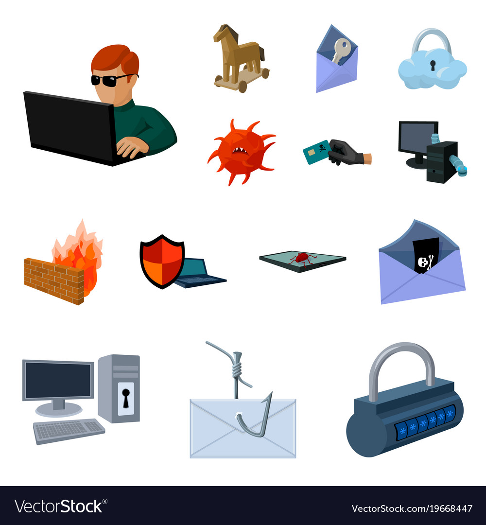 Hacker and hacking cartoon icons in set collection