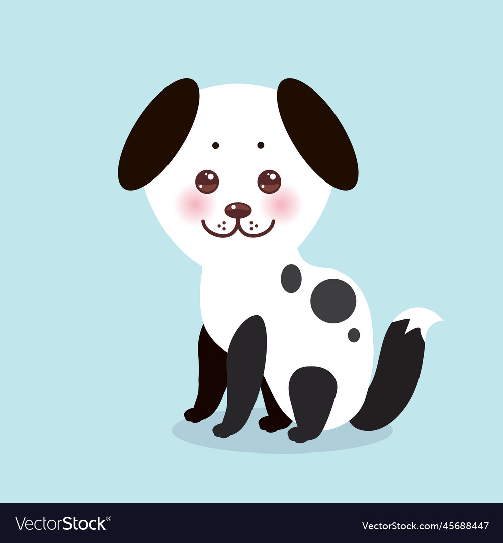 Kawaii funny white black dog face with pink