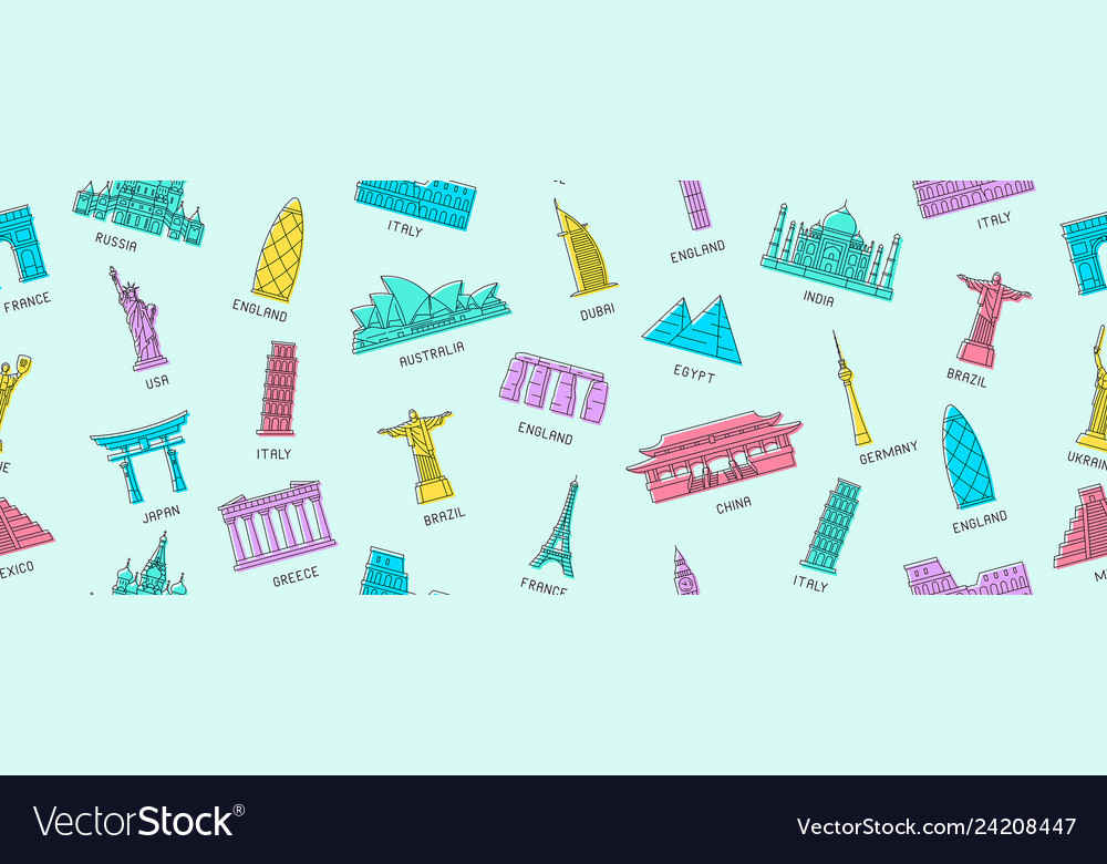 Seamless pattern with world monuments