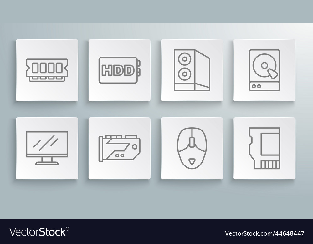 Set line computer monitor screen hard disk drive vector image Set line computer monitor screen hard disk drive