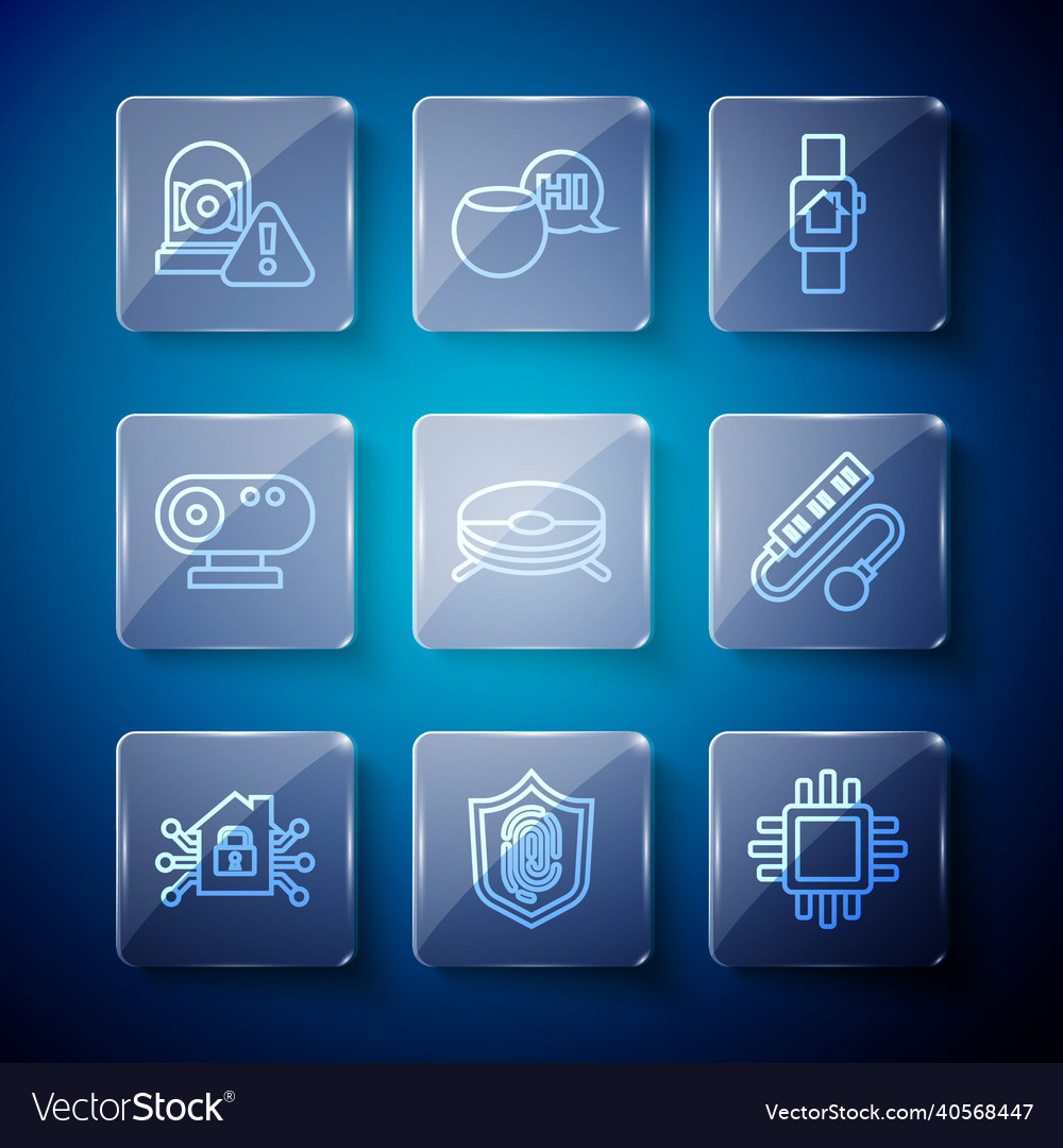 Set line smart home fingerprint processor vector image Set line smart home fingerprint processor