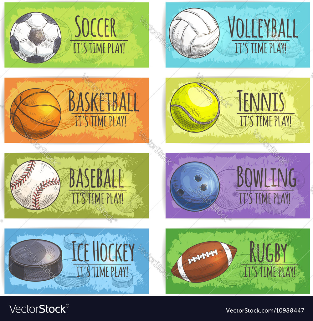 Team sport banners with balls Royalty Free Vector Image