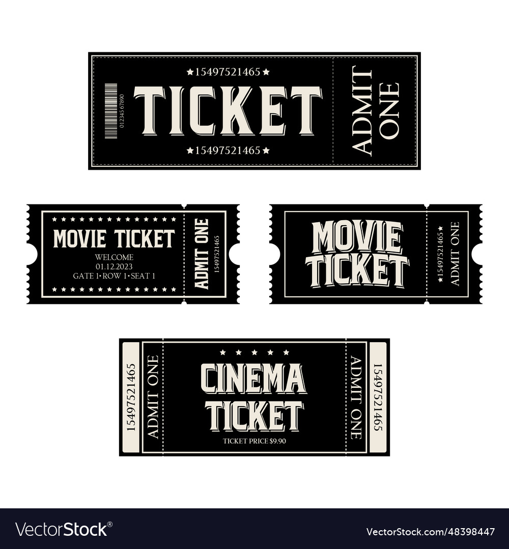 Ticket for entrance to movie cinema theatre and Vector Image