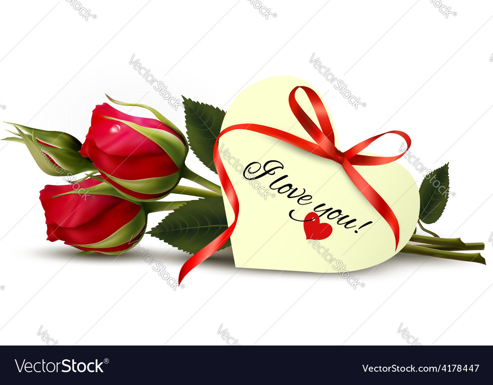 Two red roses with an i love you note Royalty Free Vector