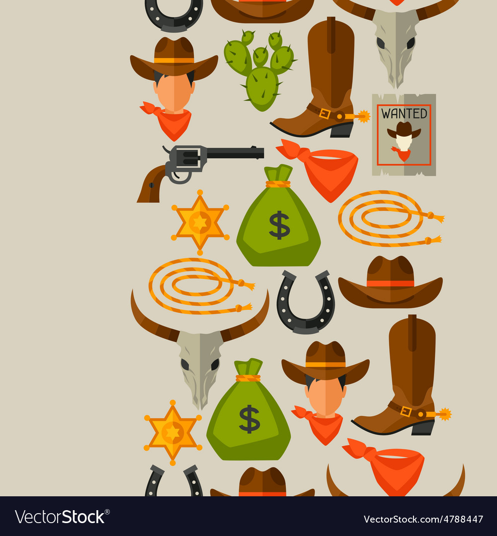 Wild west seamless pattern with cowboy objects