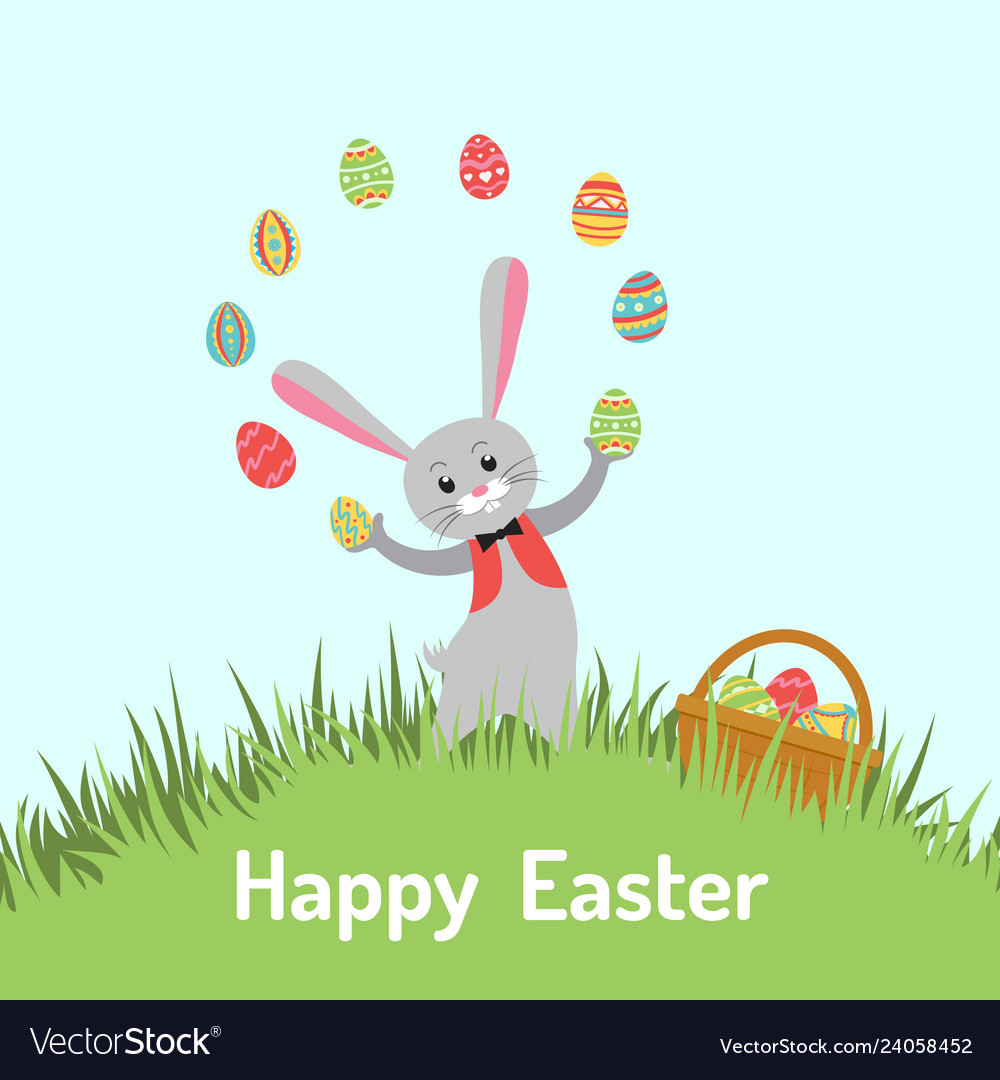 Cartoon funny bunny juggling eggs Royalty Free Vector Image