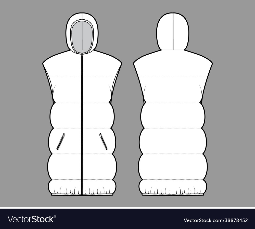 Down Vest Puffer Hooded Waistcoat Technical Vector Image