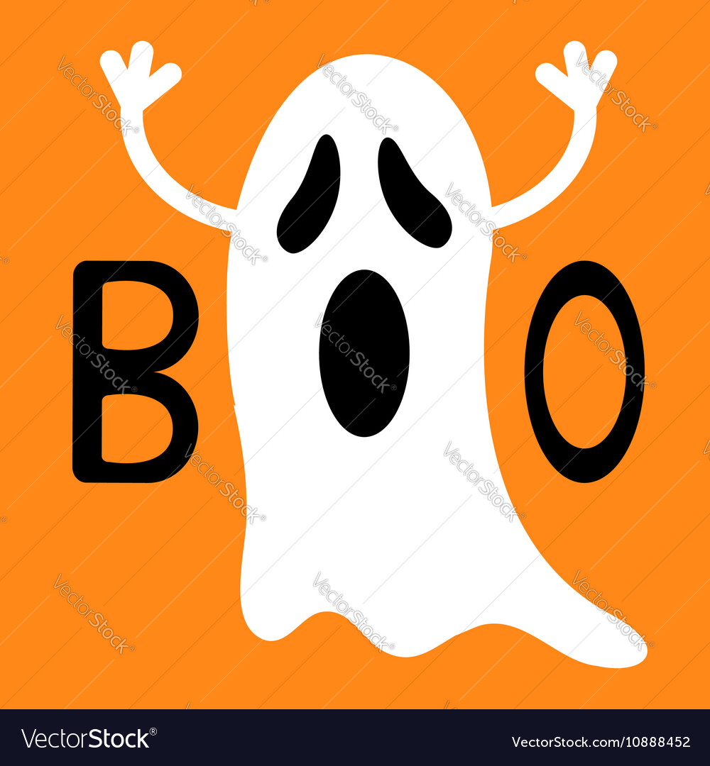 Funny flying ghost boo text happy halloween Vector Image