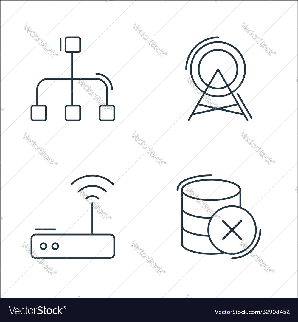 Network and database line icons linear set vector image Network and database line icons linear set