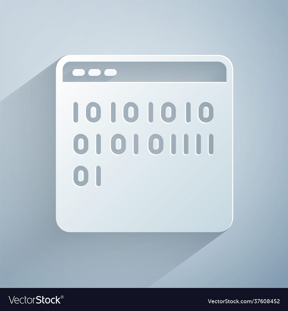 Paper cut binary code icon isolated on grey vector image Paper cut binary code icon isolated on grey