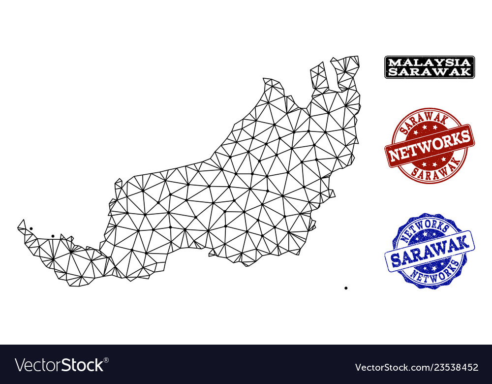 Polygonal network mesh map of sarawak vector image Polygonal network mesh map of sarawak