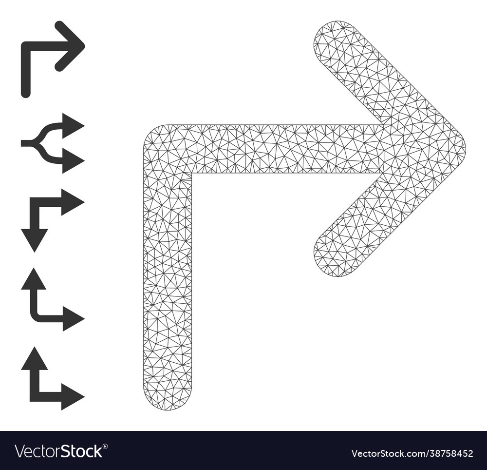 Polygonal network turn right icon with simple