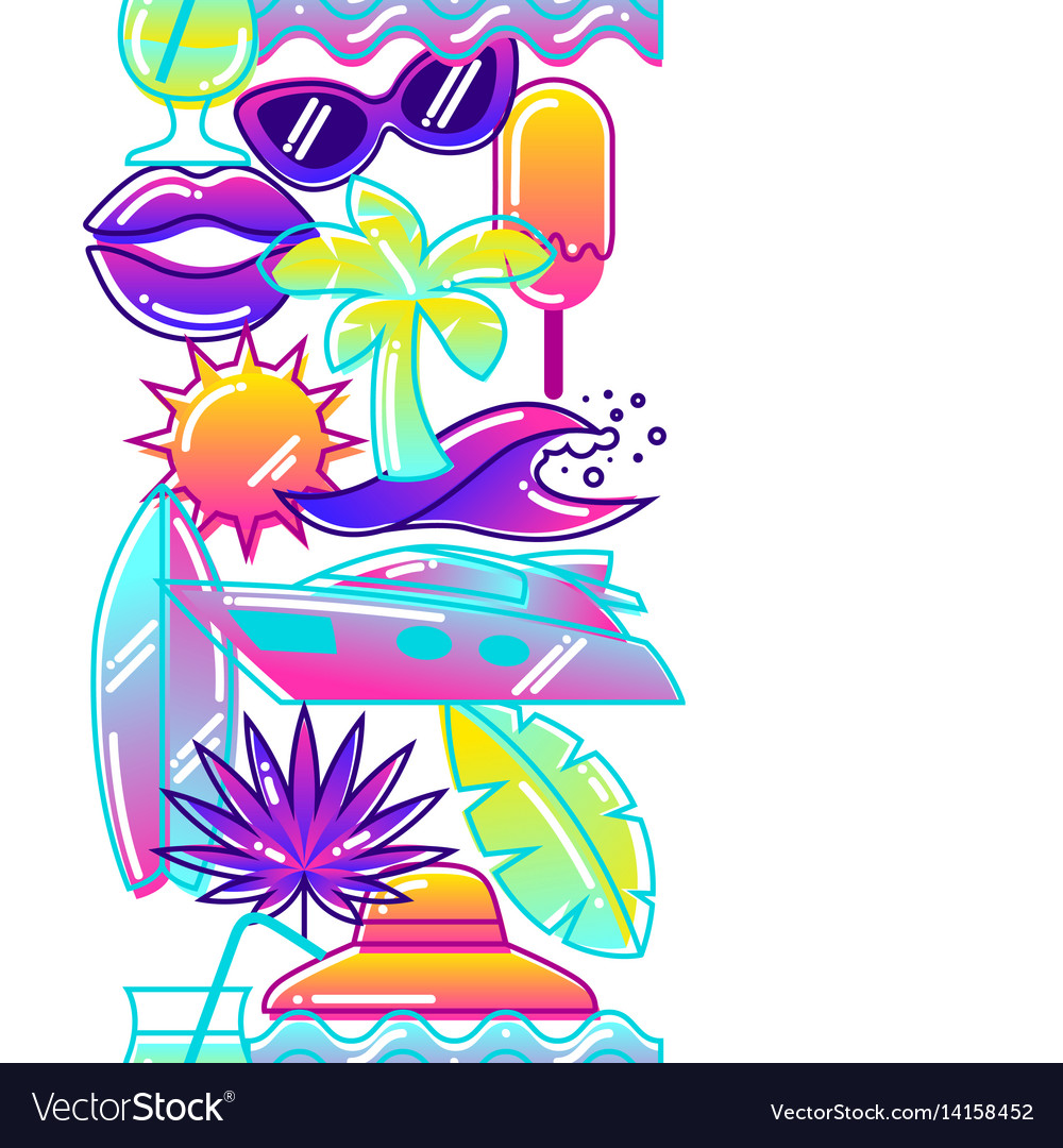 Seamless pattern with stylized summer objects