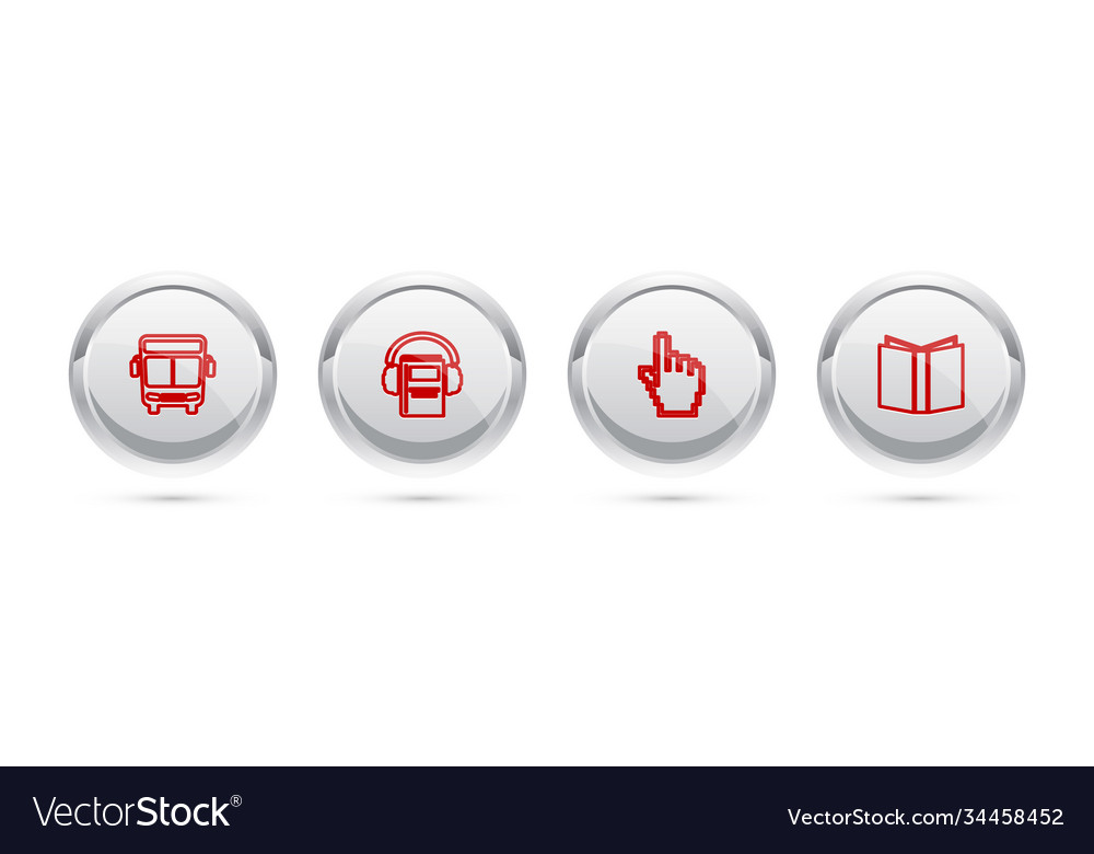 Set line bus audio book pixel hand cursor Vector Image Set line bus audio book pixel hand cursor