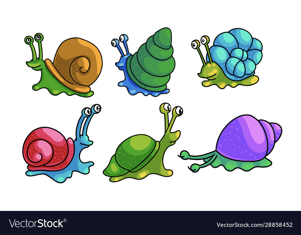 Set snails with shells crawling vector image Set snails with shells crawling