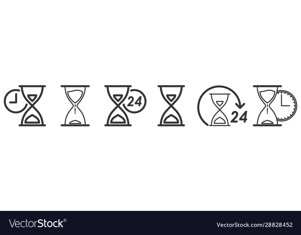 Set time and hourglass icons in thin line style vector image Set time and hourglass icons in thin line style
