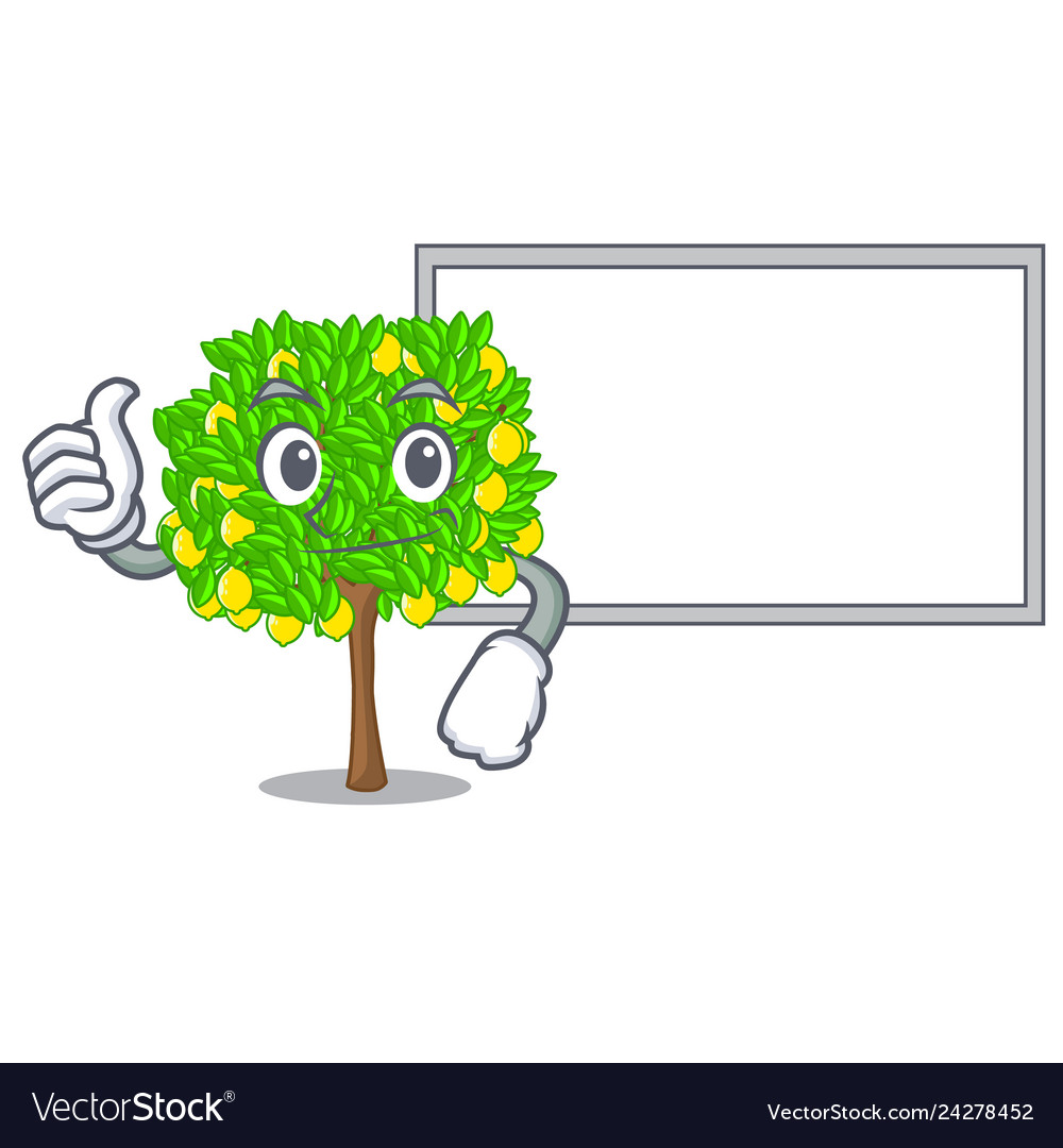 Thumbs up with board lemon tree in the cartoon