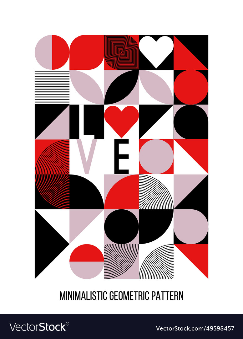 Abstract geometric bauhaus poster heart love text