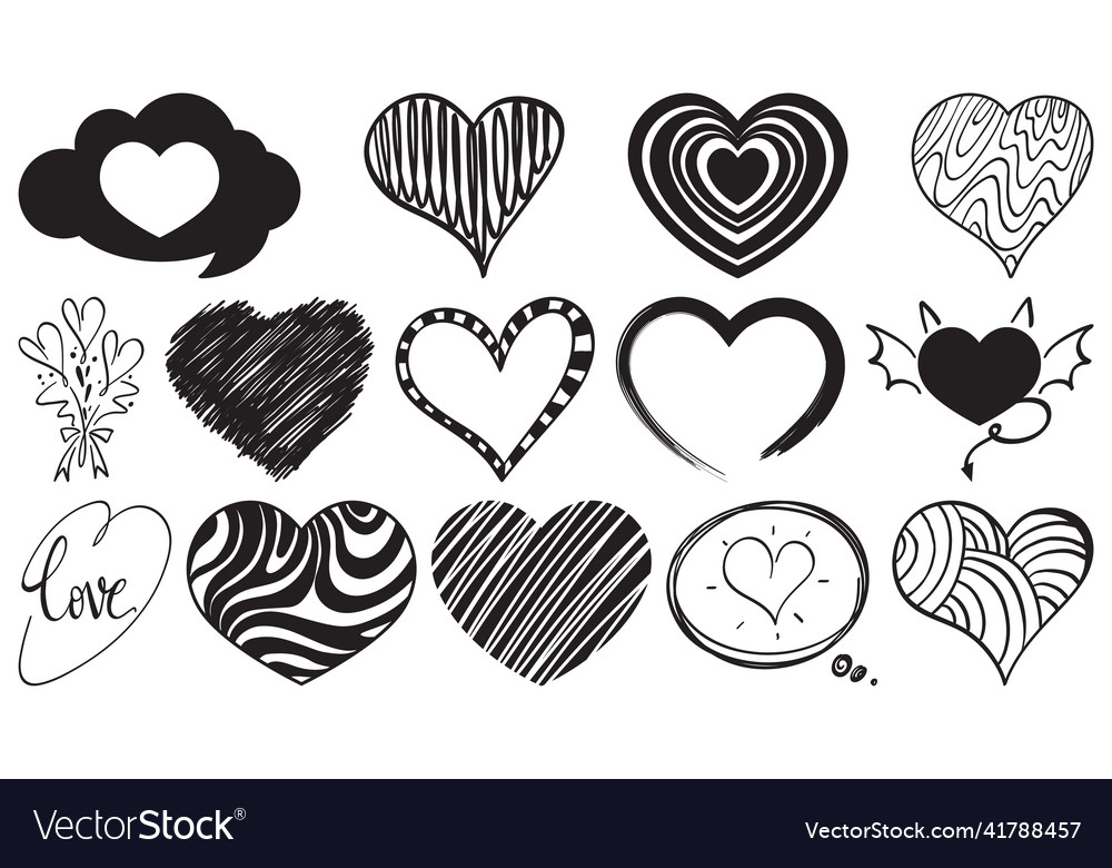 Black hand drawn hearts set