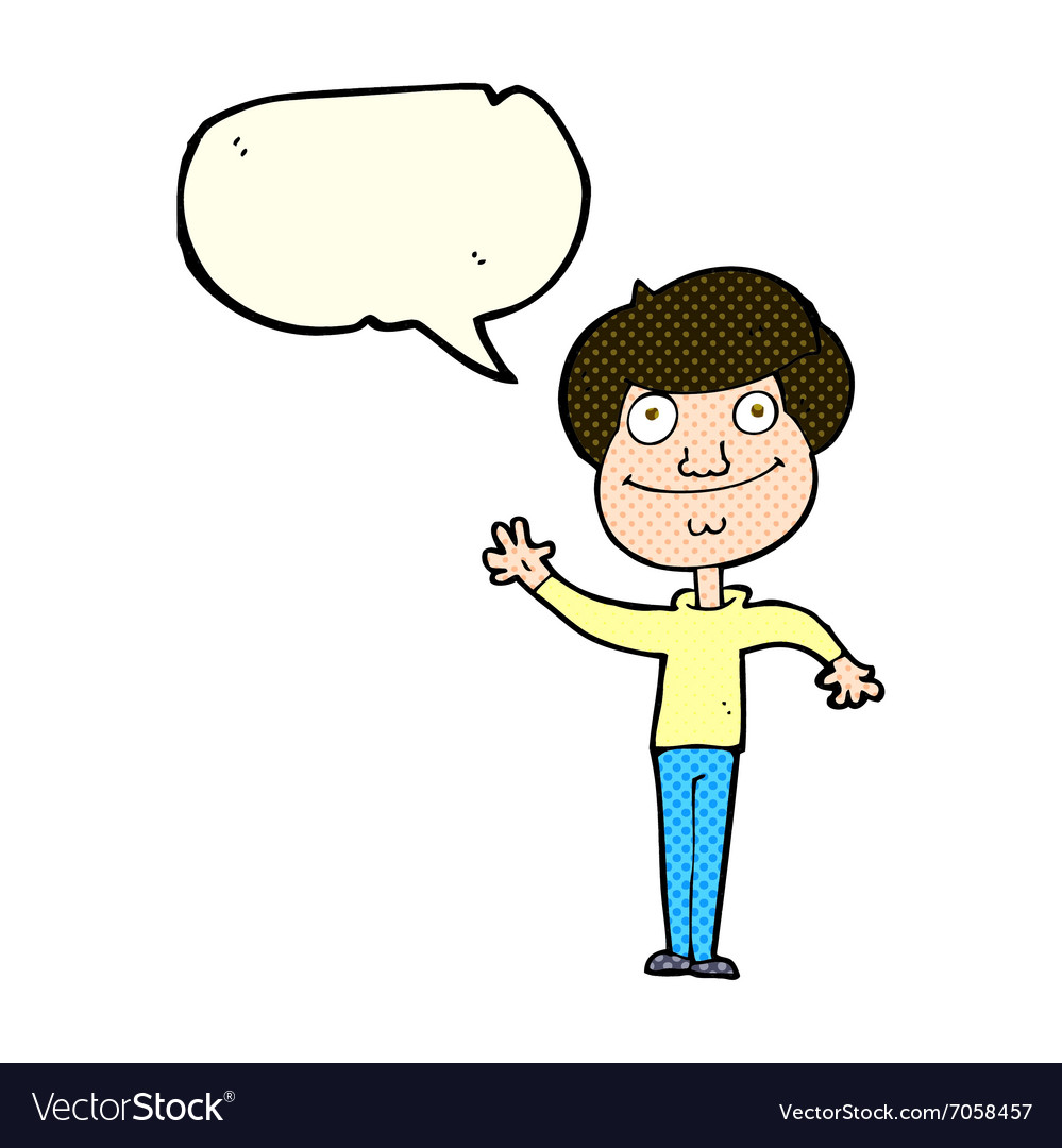 Cartoon happy man waving with speech bubble Vector Image